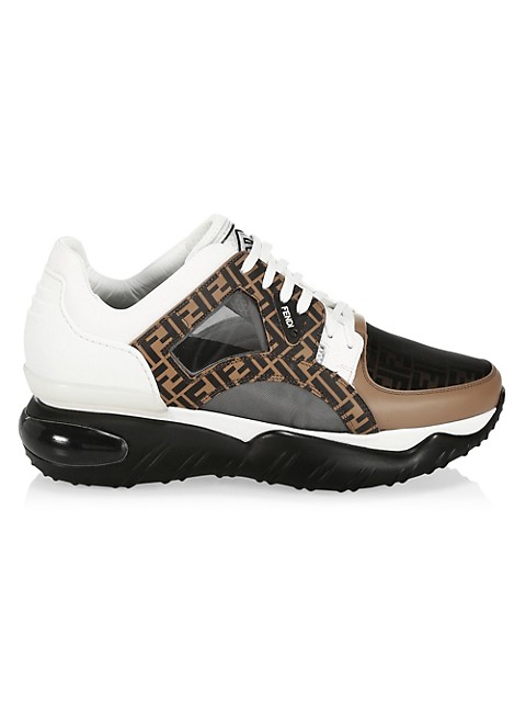 Eye-catching leather sneakers boast chunky design with contrast logo and mixed media details.; Leath