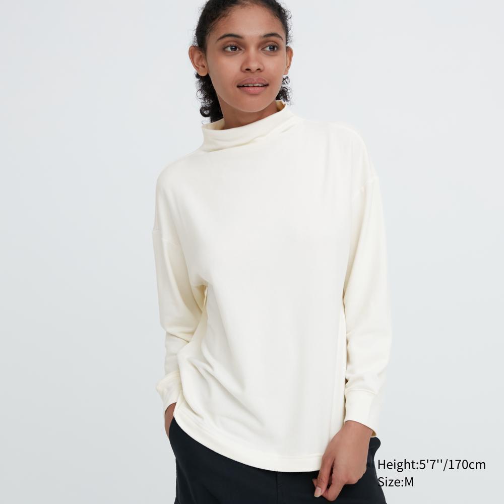 柔軟針織刷毛中高領T恤(長袖)