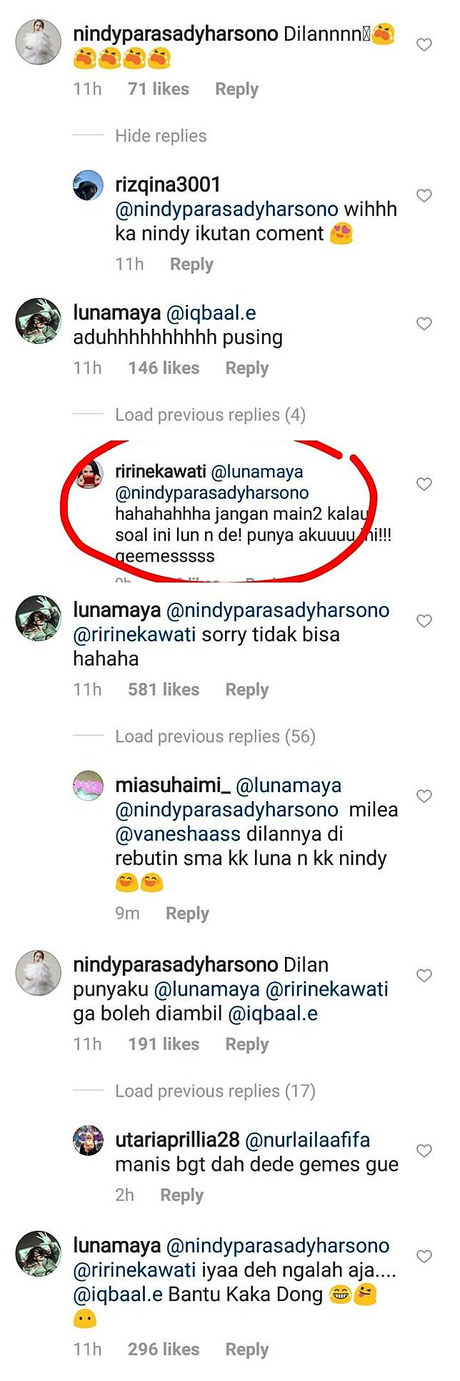 Nindy Luna Maya Dan Ririn Ekawati Rebutan Iqbaal Ramadhan Gara