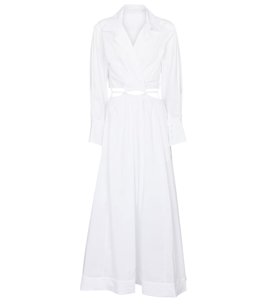 Jonathan Simkhai demonstrates its experimental approach to shirting with this white Alex maxi dress.