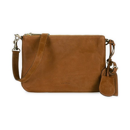 Small Cowhide Leather 2-Zip Lune Bag slightly nubucked, with three compartments of which one is zipp