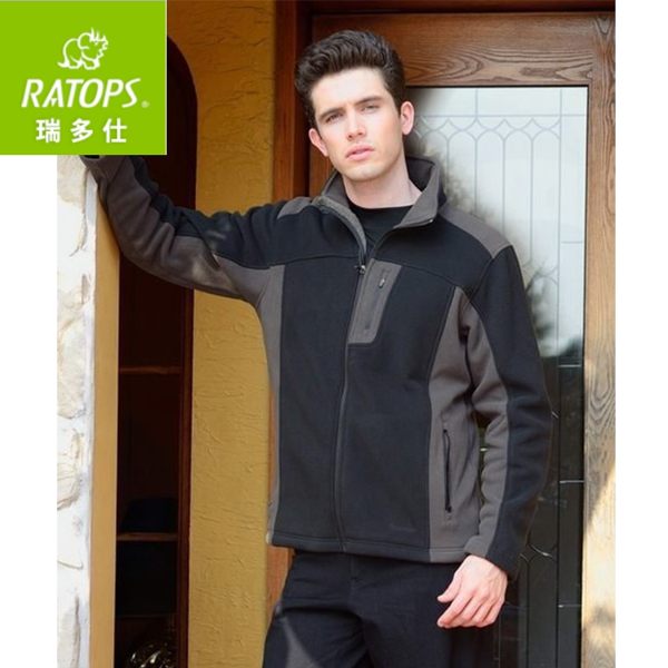 【瑞多仕 RATOPS 男 推毛防潑水夾克《 黑/暗鐵灰》】DH6-101/刷毛外套/中層衣/保暖外套