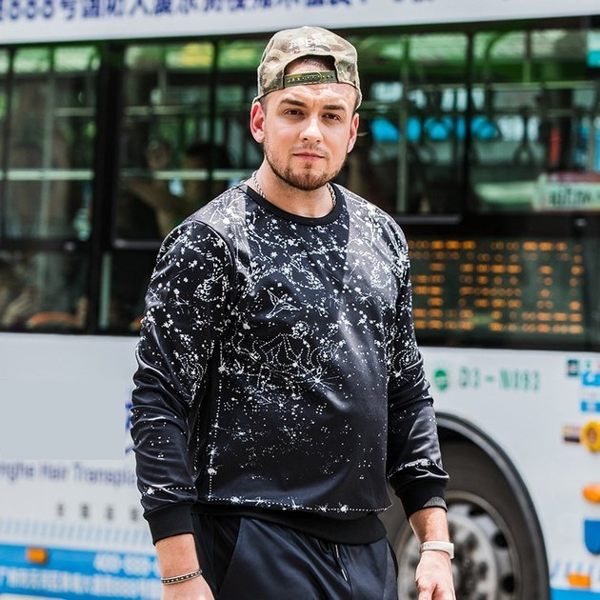 FINDSENSE品牌監製 大尺碼男裝 大碼寬鬆印花圓領套頭衛衣長袖T恤運動休閑