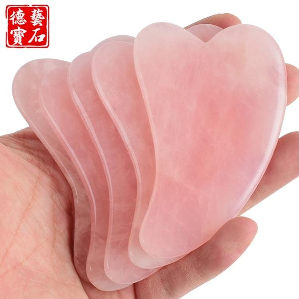 刮痧板天然粉水晶玉石中v形刮痧板 臉部拔經疏通 面部經絡刮痧板 貝芙莉