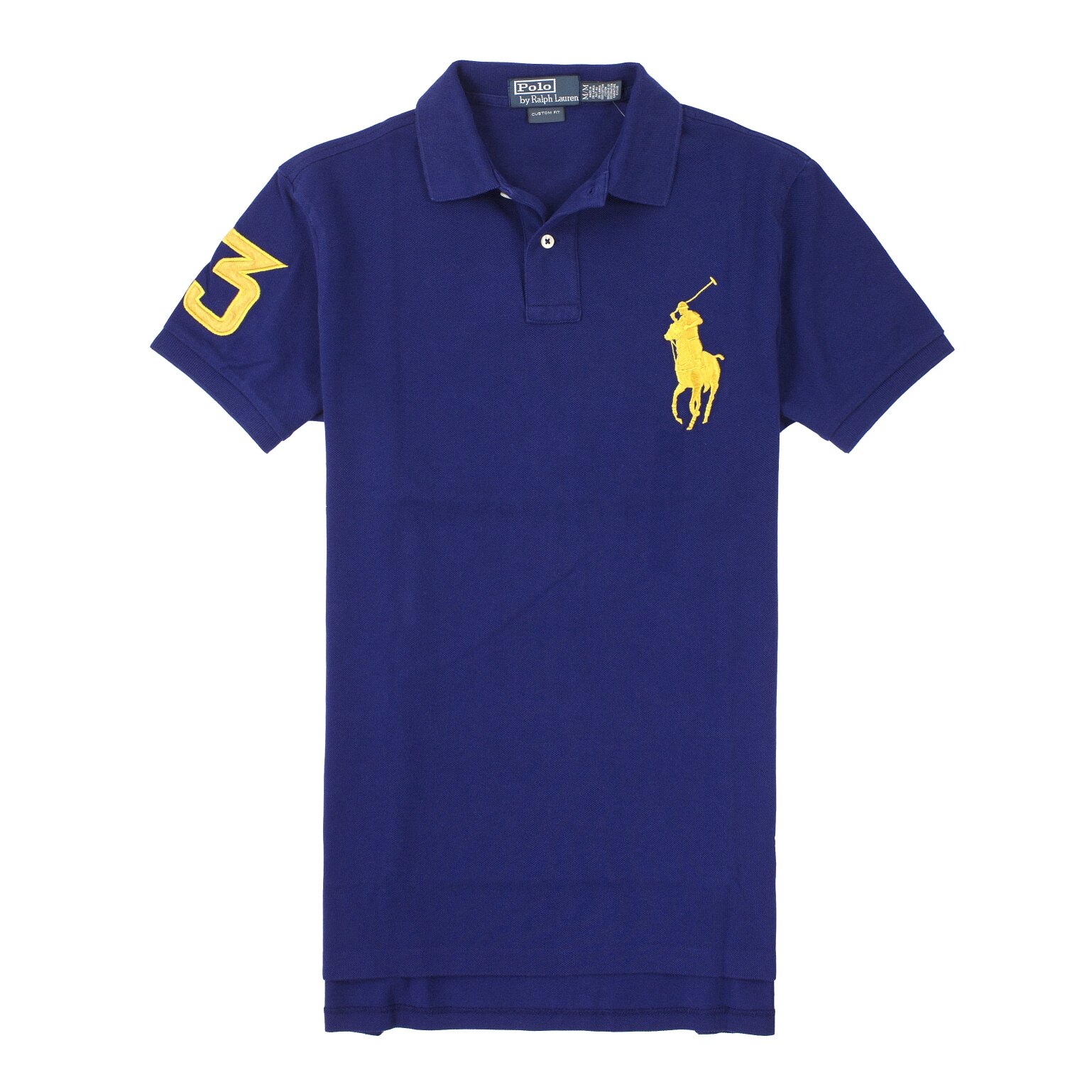 美國百分百【全新真品】Ralph Lauren Polo衫 RL 短袖 上衣 Polo 大馬 深藍 金馬 素面 男 S L號