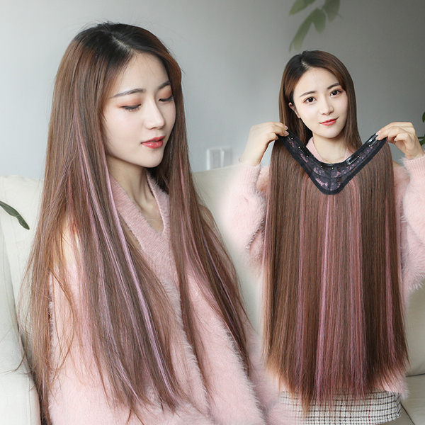 漸變挑染假髮片 彩色一片式女長髮接髮片 假髮夾無痕隱形假髮條