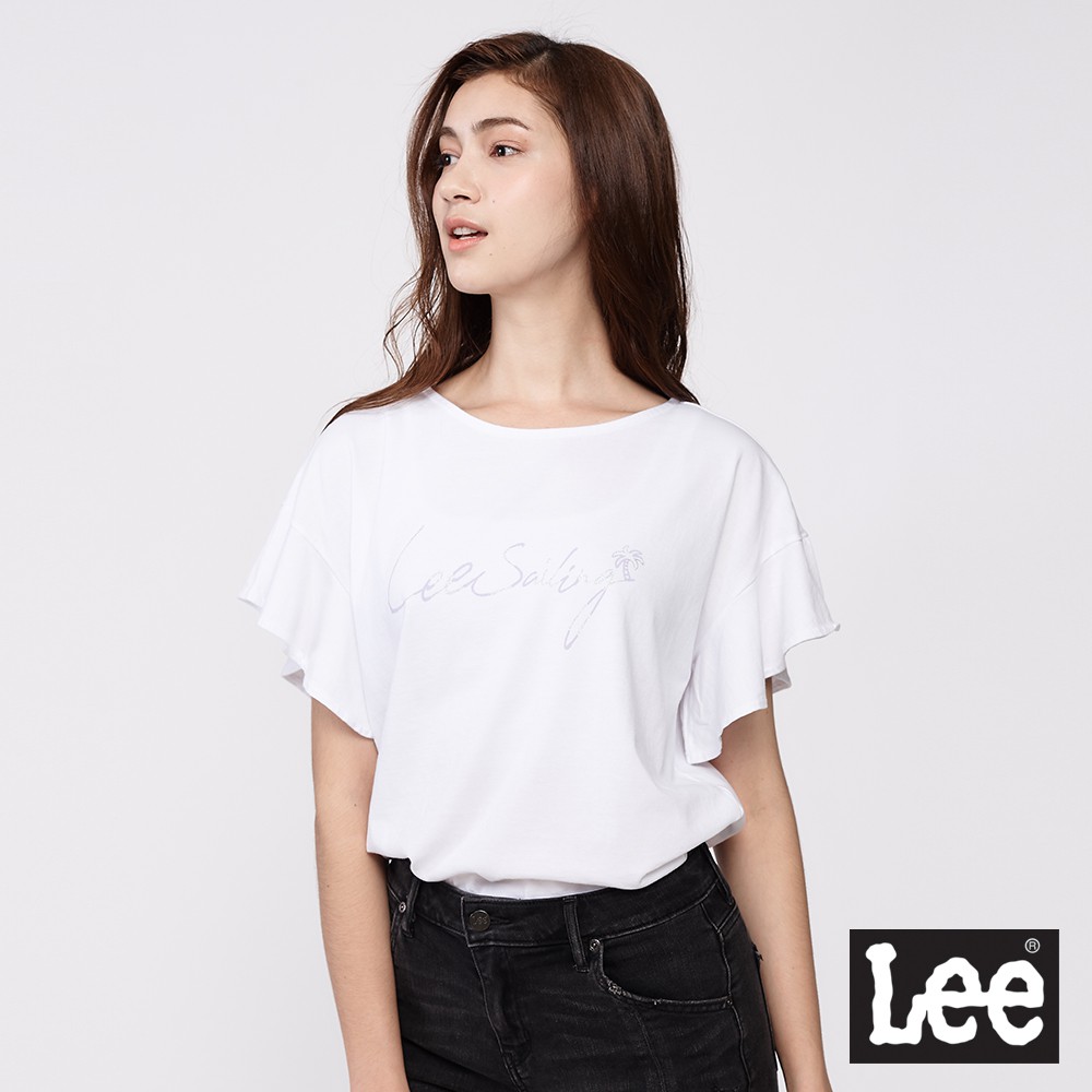 Lee 短袖圓領T荷葉袖草寫LOGO 女白 Mainline 200181K14