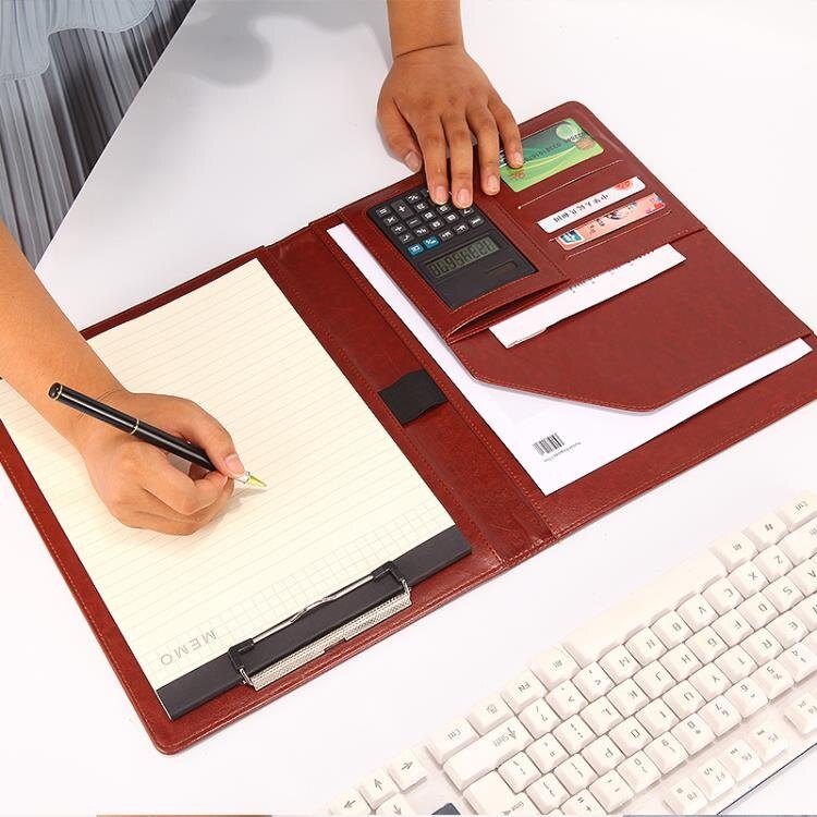 文件夾板夾a4多功能資料夾皮質商務帶計算器a5經理夾銷售夾合同夾銷講夾 黛尼時尚精品