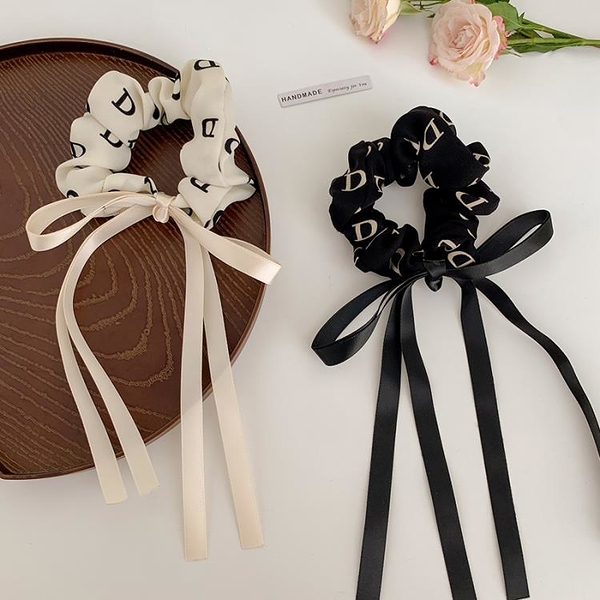 sppgge ONE~2023年新款字母D蝴蝶結髮圈氣質飄帶頭繩皮筋女扎頭髮繩正韓頭飾