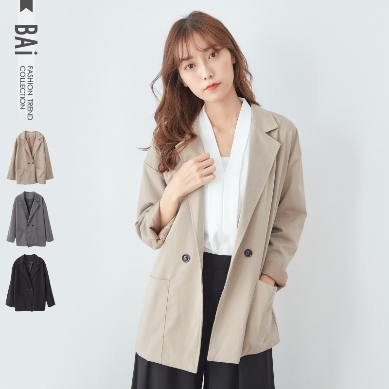 vol930半正式寬鬆落肩款式打造率性風俐落單品黑、灰、卡~3色