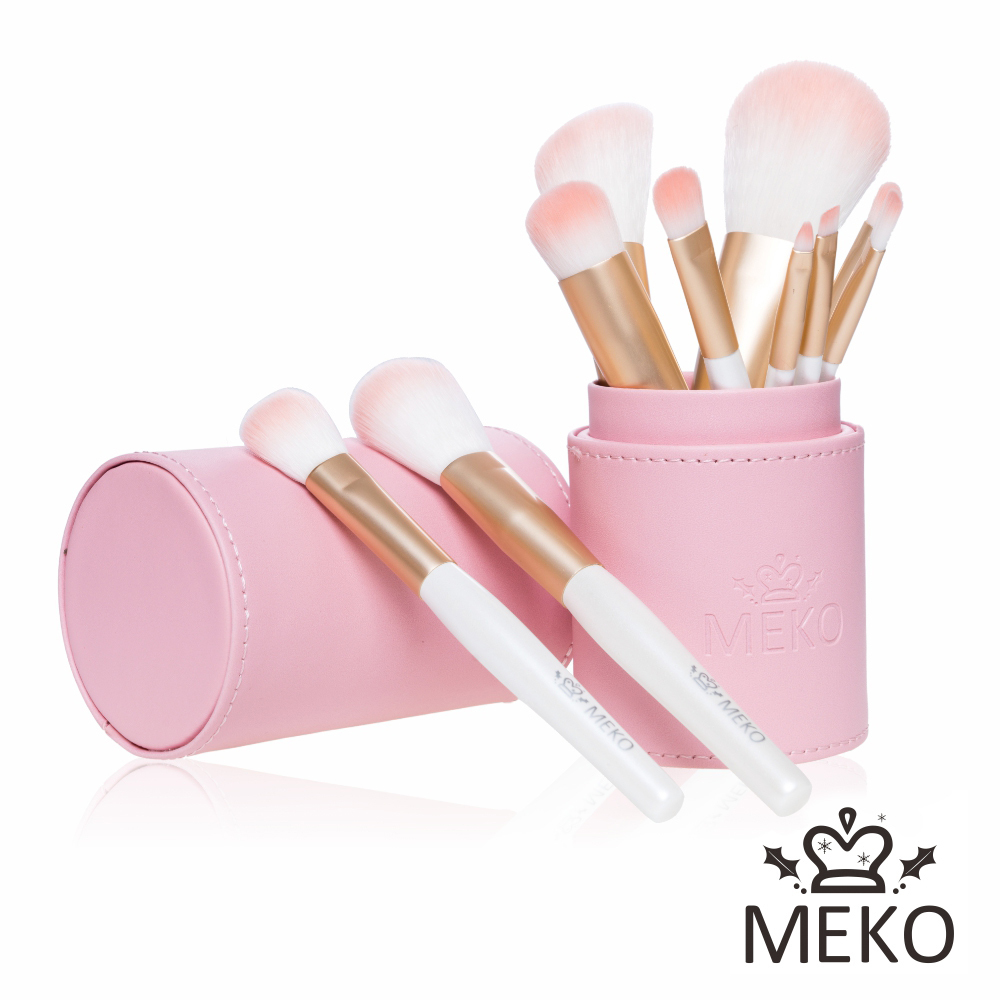 【meko】pink粉嫩刷具10件組(含收納筒)