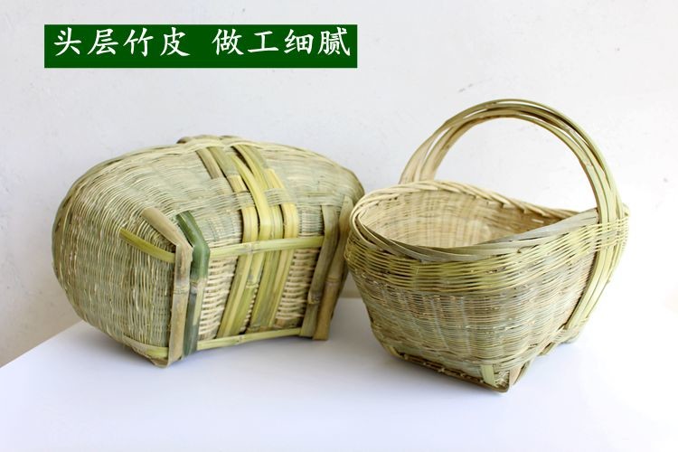 竹編手提籃 純手工編製 手提竹籃竹編菜籃子 環保購物籃收納筐籃水果籃竹筐子