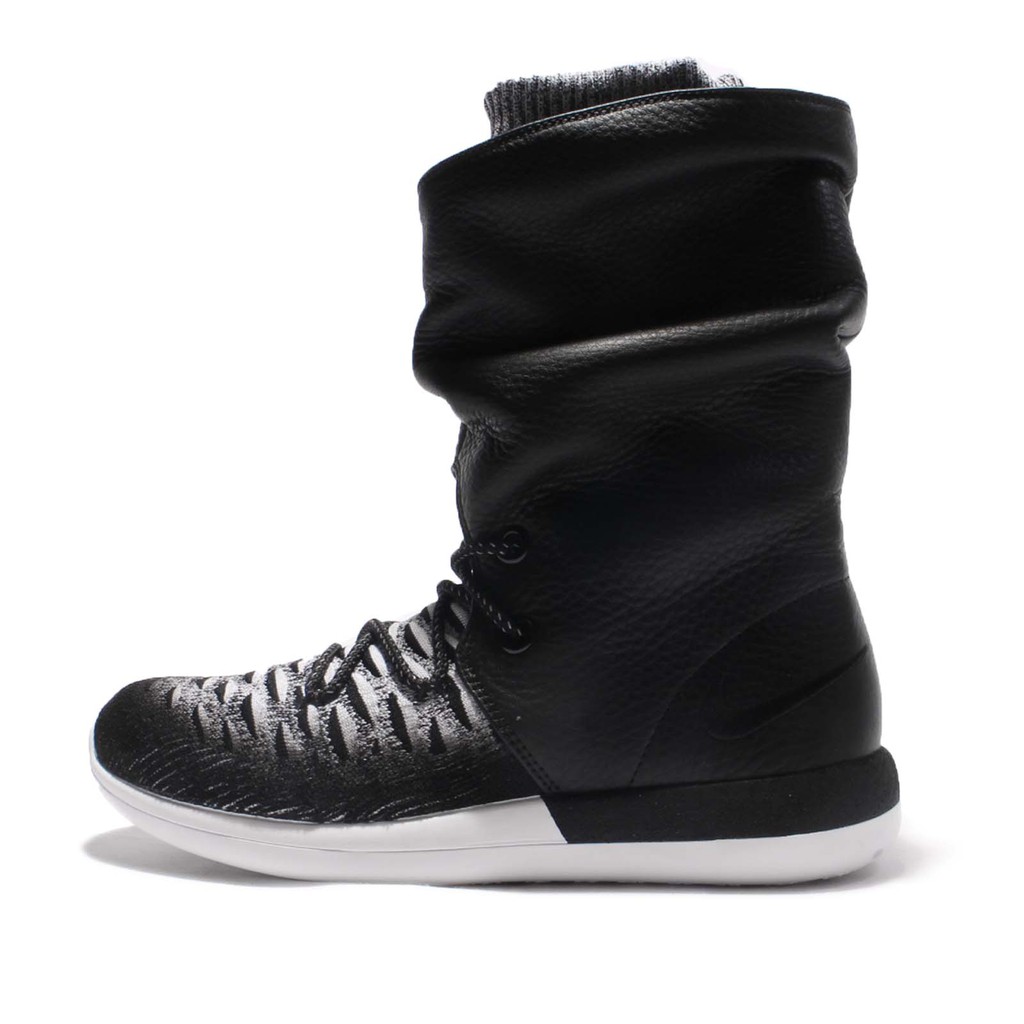 Nike 靴子 Roshe Two Flyknit 黑 白 皮面 編織 女鞋 861708-002 【ACS】