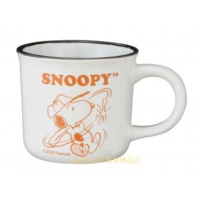 asdfkitty*內海產業 SNOOPY史努比 復古琺瑯風 陶瓷馬克杯-200ML-橘咖啡色-日本正版商品