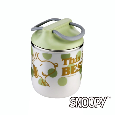 史努比SNOOPY 翠燦軟膠提手304不鏽鋼保溫餐桶890ml (8H)