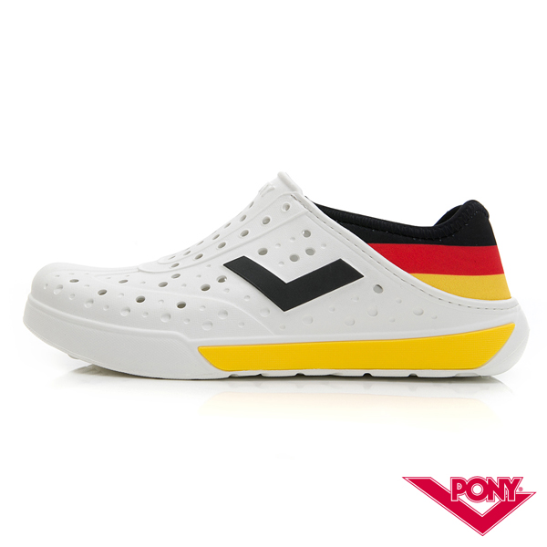 PONY洞洞鞋為世界加油!以各國的代表國旗配色，祝願世界各國樂觀面對目前的狀況!彈性布踩後跟設計好穿好走輕量設計快乾材質水陸兩用下雨玩水也不怕!