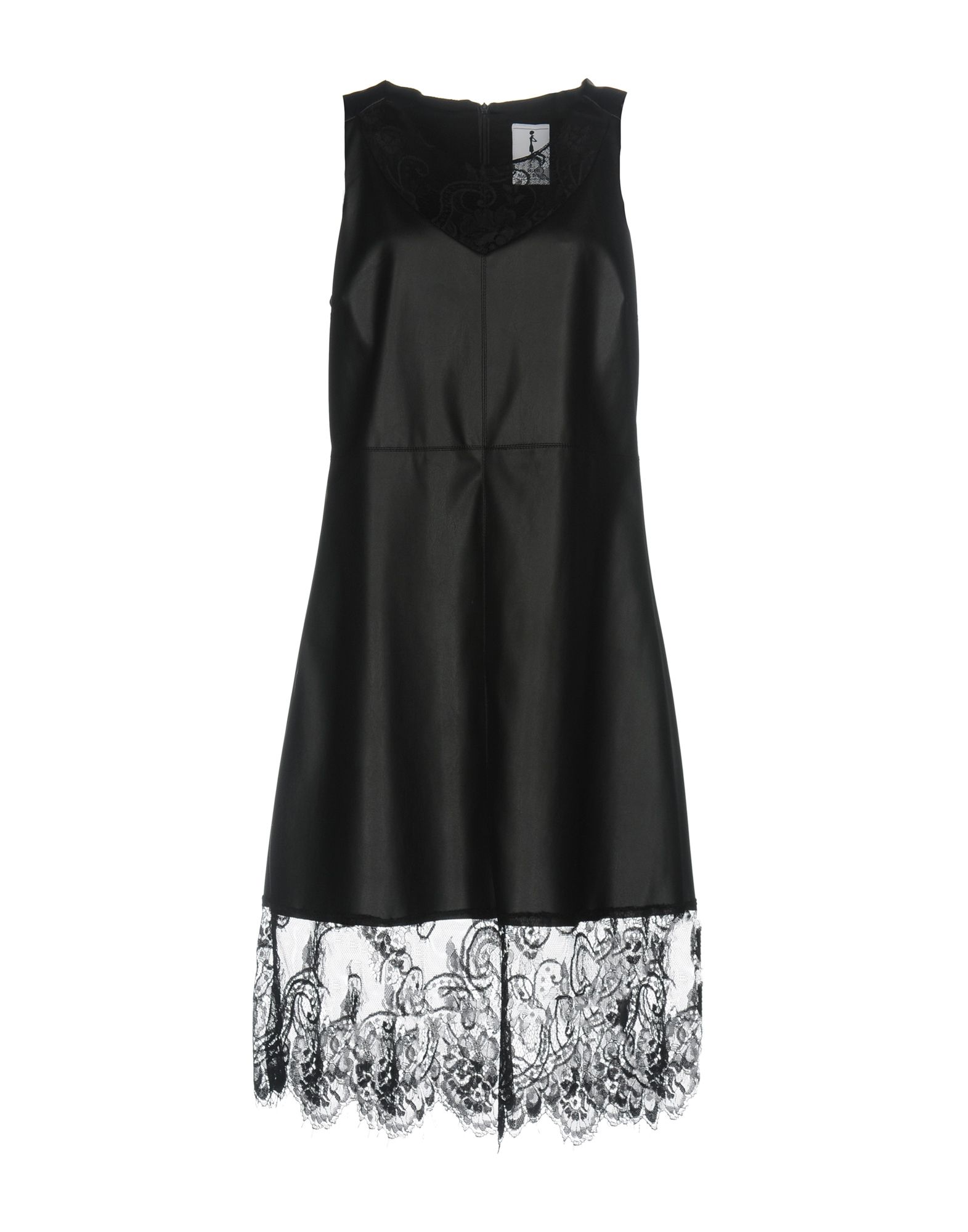 Faux leather Lace No appliqués Solid color V-neck Sleeveless No pockets Rear closure Zip Fully lined