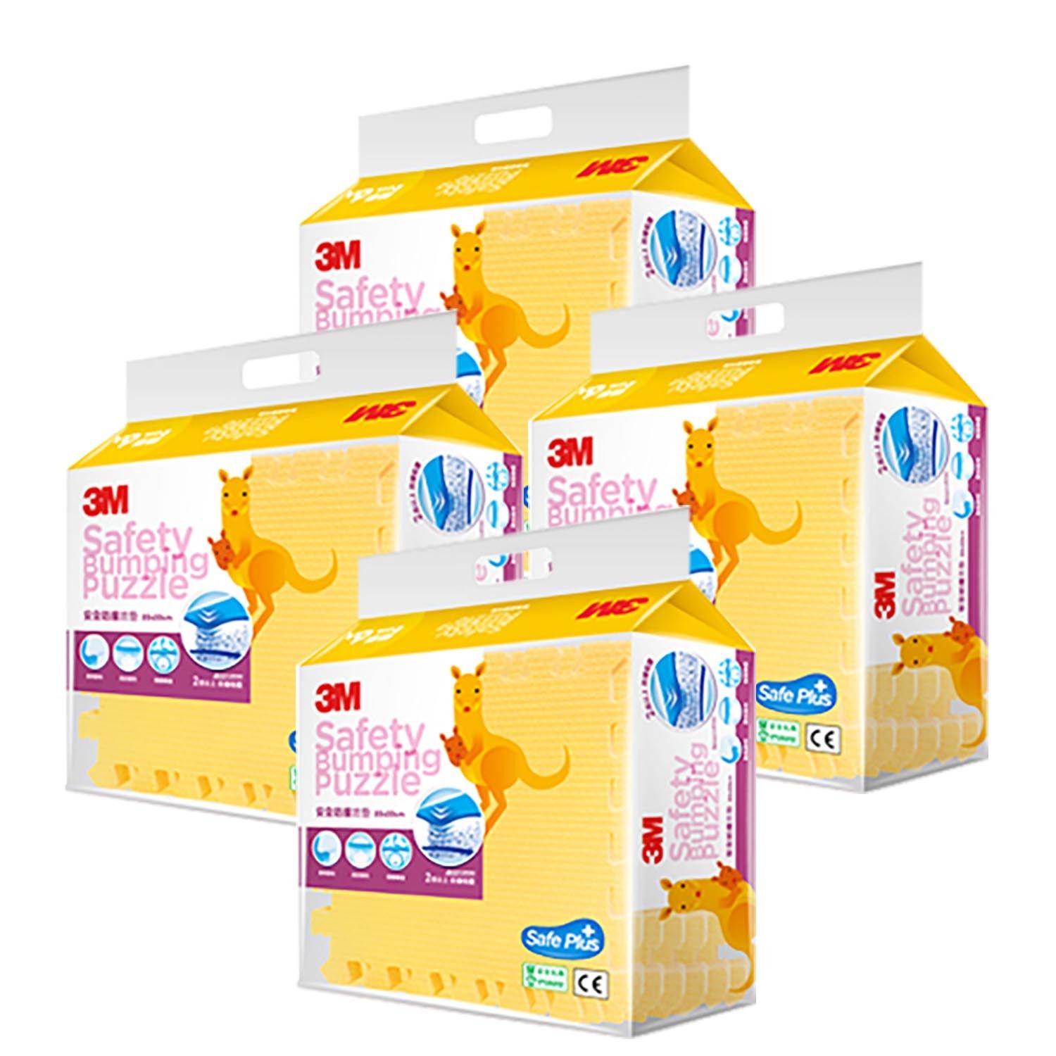 3M - 安全防撞拼接地墊-黃x4-小(32x32cm) (4入組 (一入6片 共24片))-送3M Post-it ®利貼® 可再貼透明便...