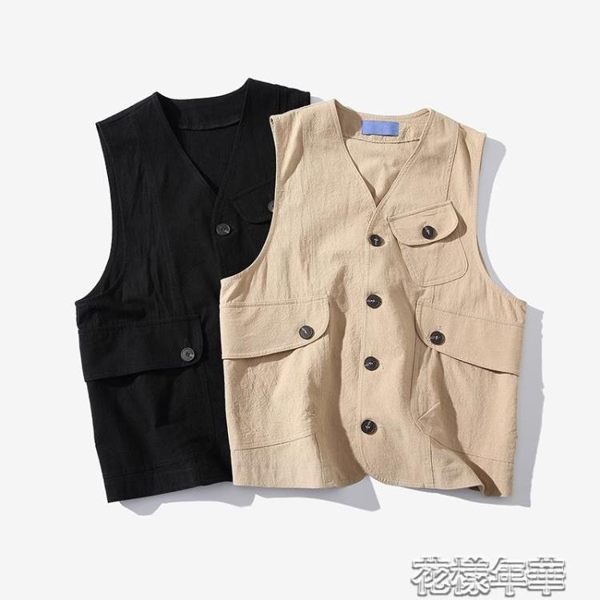 日繫復古工裝馬甲男女春秋美式百搭多口袋無袖背心外套女 花樣年華 花樣年華