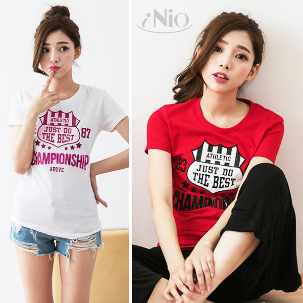 Just do the best 時尚運動風短袖合身T恤（XS-S適穿）★ 現貨快出【B6W1068】 iNio 衣著美學