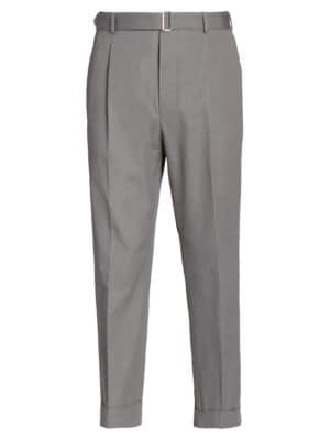 Handsome tailored trousers with a seamless detail.; Belt loops; Zip-fly closure; Side pockets; Cotto