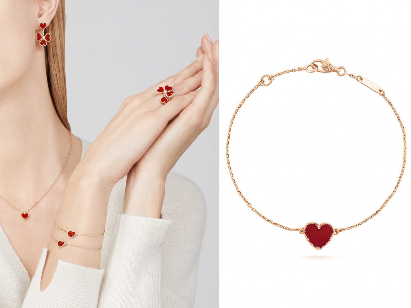 （左）VanCleef & Arpels「Sweet Alhambra系列」珠寶；（右）VanCleef & Arpels「Sweet Alhambra系列」心形手鍊╱43,000元（圖╱Van Cleef & Arpels提供）