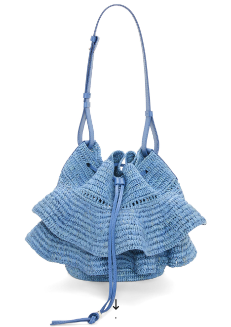 LOEWE 造型編織水桶包 (藍) Balloon Ruffles bag in raffia and calfskin
