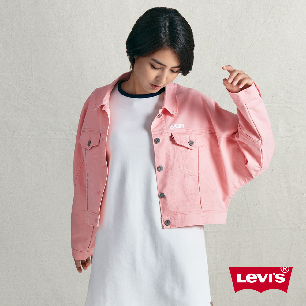 Levis 女款 牛仔外套 / Oversize 寬鬆短版 / 迷你Box Logo 細節 / 彈性布料