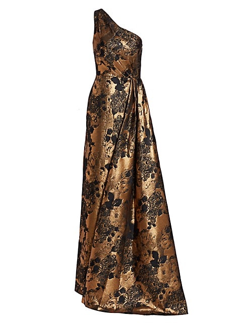 Extravagant gown beautifully draped to create a grand silhouette.; One-shoulder neckline; Sleeveless
