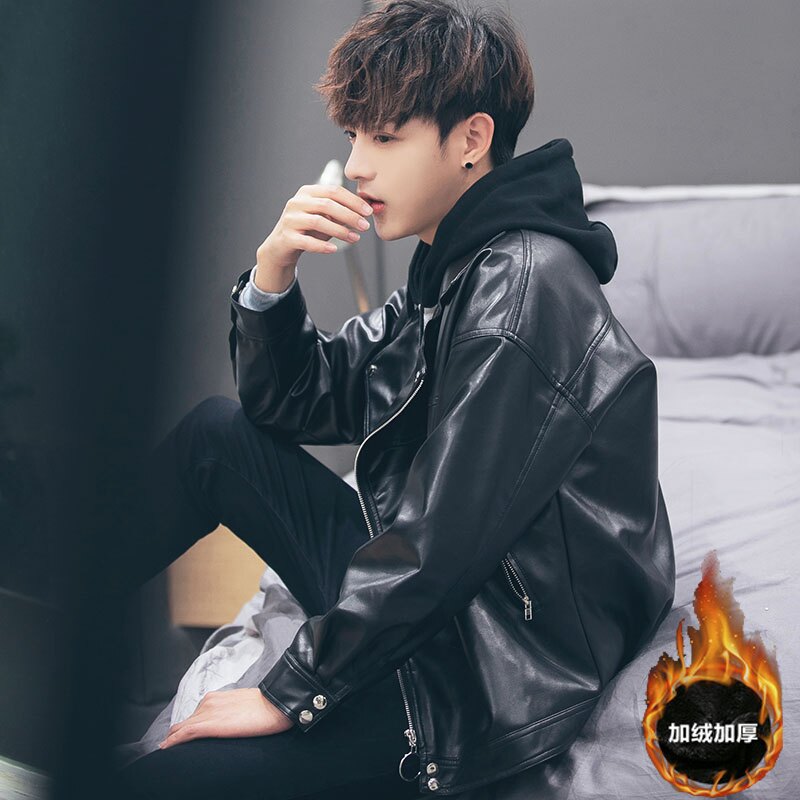 暖寒必備 皮衣 2020秋冬皮衣外套男生潮流帥氣韓版寬松休閒港風青少年上衣皮夾克（男）