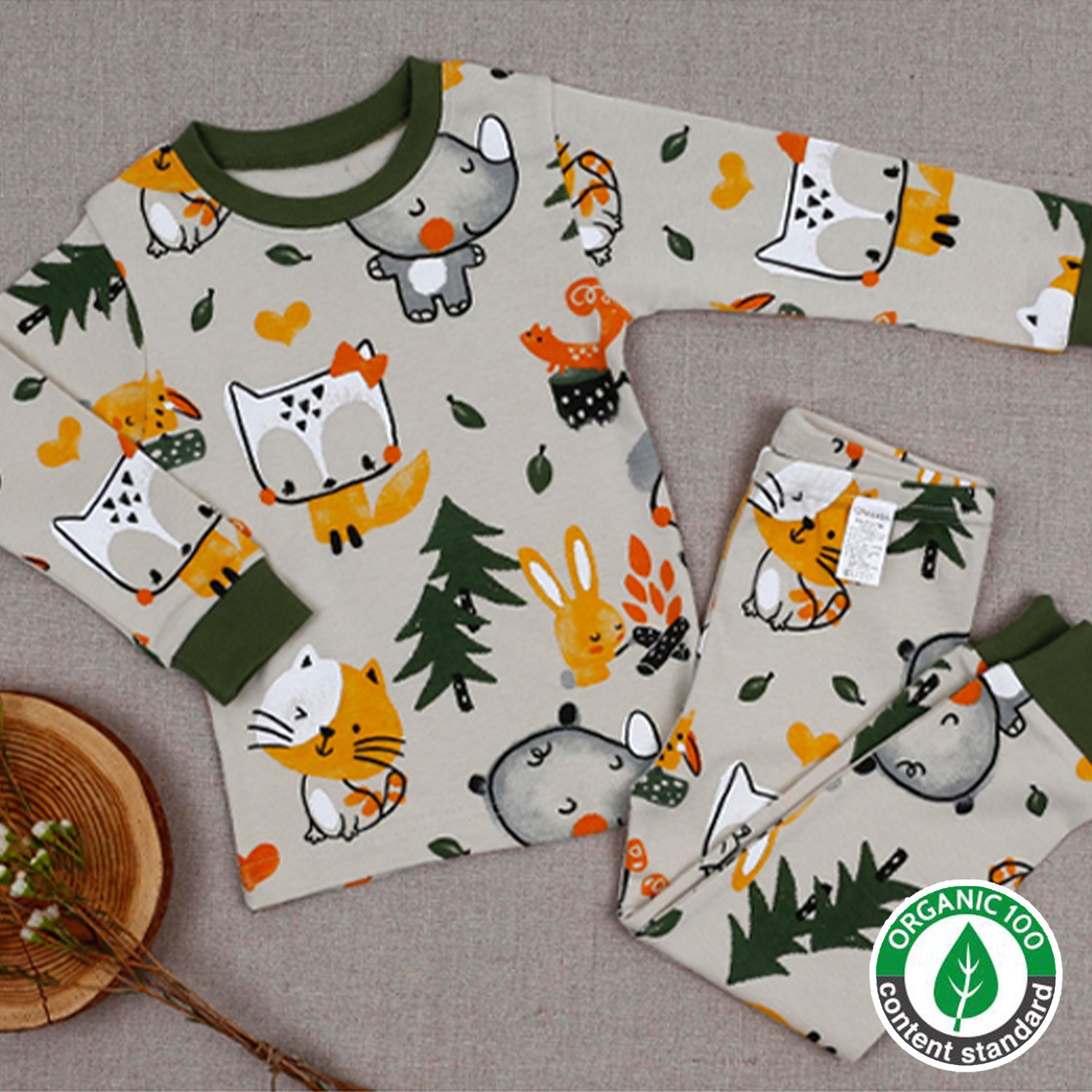 韓國 Maykids - 30支有機棉長袖家居服-森林動物