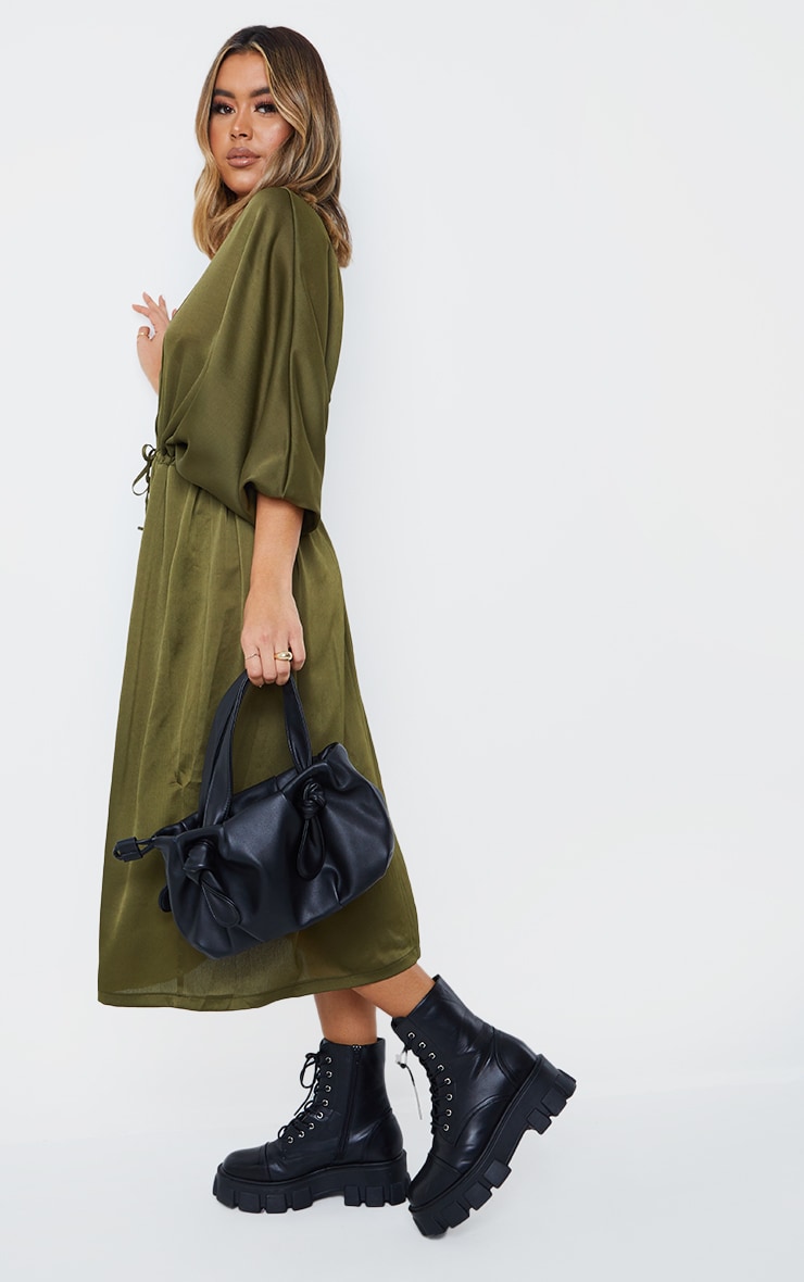 Khaki Tie Waist Detail Batwing Sleeve Midi Dress nThis dress is at the top of our hit list right now