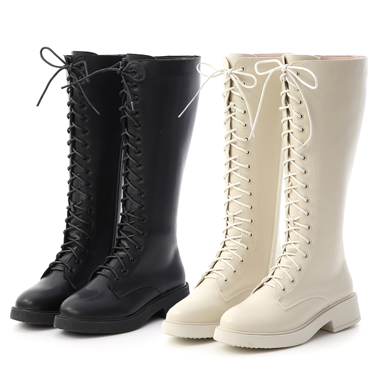 加厚底綁帶馬汀長靴