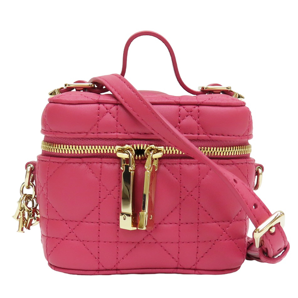 DIOR 迪奧 豆蓉唧花色 羊皮 騰格紋 迷你 Lady Dior Vanity Case 兩用包 【二手名牌BRAND OFF】