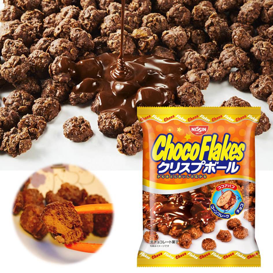日本原裝進口 暢銷日本的ChocoFlakes 酥脆的玉米脆片和巧克力泡芙 包裹香甜巧克力醬本批出貨賞味期限：2021.4.30保存期限：13個月產品容量：62g原產地：日本 大阪府本產品含牛奶、大豆