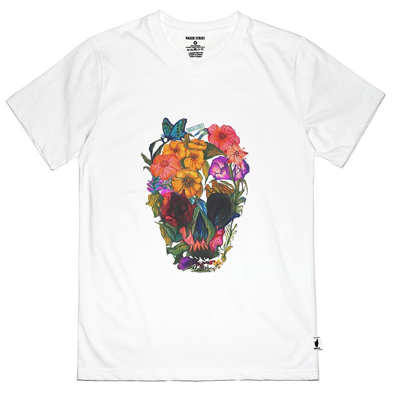 【英國 BAKER STREET 貝克街】中性版 - 純棉短袖T恤 - 花繪骷髏A款