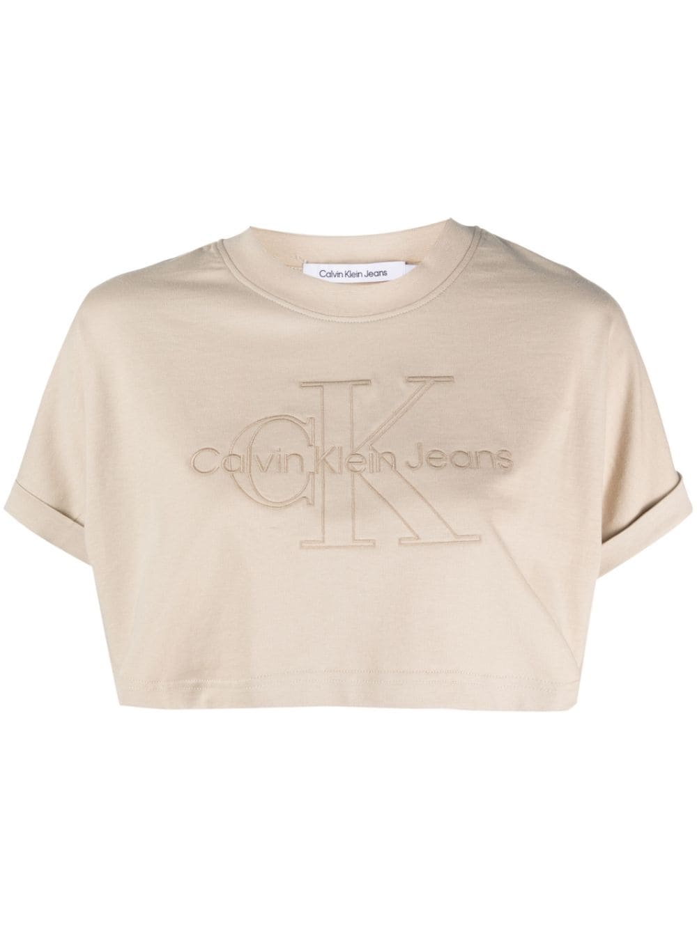 Calvin Klein Jeans - logo-print cotton cropped T-shirt - women - Cotton - L - Neutrals