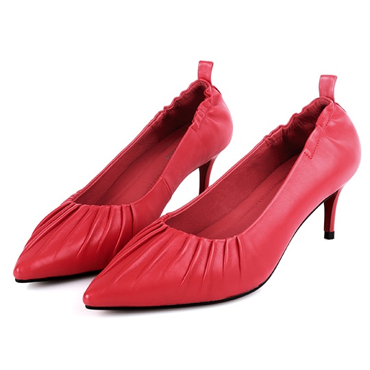 舒芙蕾系列 全真羊皮迷人簡約皺摺高跟鞋300252-熱情紅