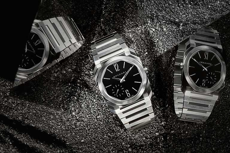 BVLGARI「Octo Finissimo Automatic」超薄自動腕錶，超薄緞面拋光精鋼錶殼，錶徑40mm╱375,900元。（圖╱BVLGARI提供）