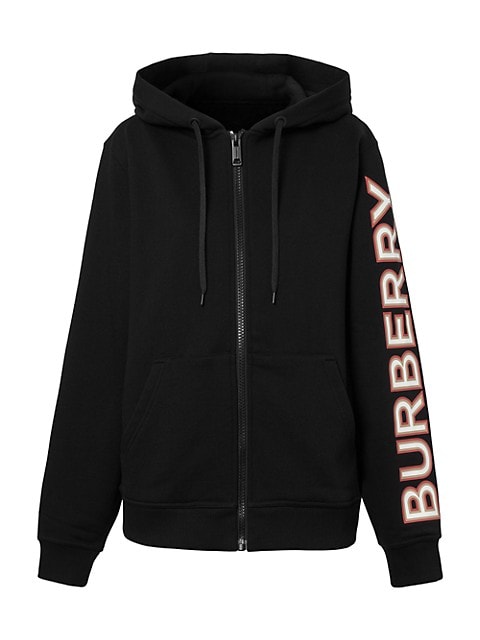 A statement logo print accents the sleeve of this cozy zip hoodie adding a signature feel.; Attached