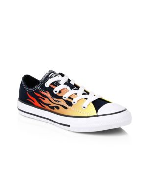 Striking flames at the side make these sneakers statement pieces.; Canvas upper; Round toe; Lace-up 