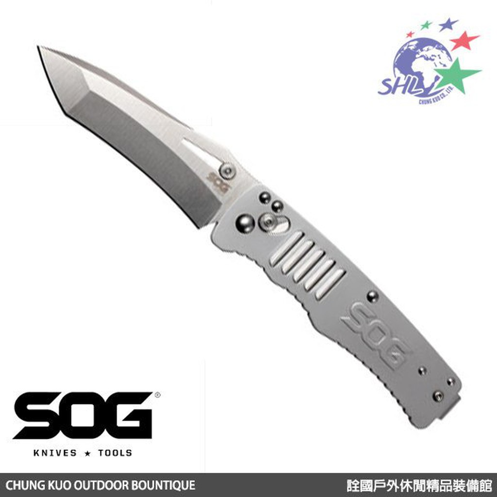 SOG Targa Satin 平刃折刀 / 銀色 / TG1001-BX 【詮國】