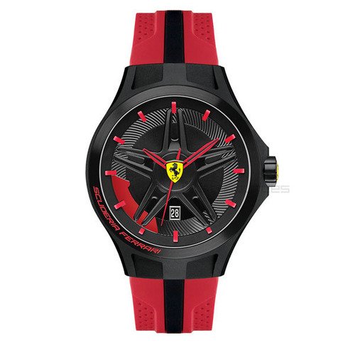 ★ 細緻立體表盤 ★ 經典 法拉利 標誌★ 橡膠錶帶/日期顯示★ 酷炫IP黑外型耀眼紅色刻度★ 原廠公司貨