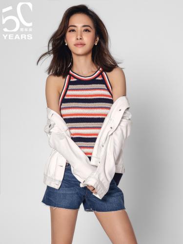 蔡依林同款中腰褪色貓須牛仔短褲