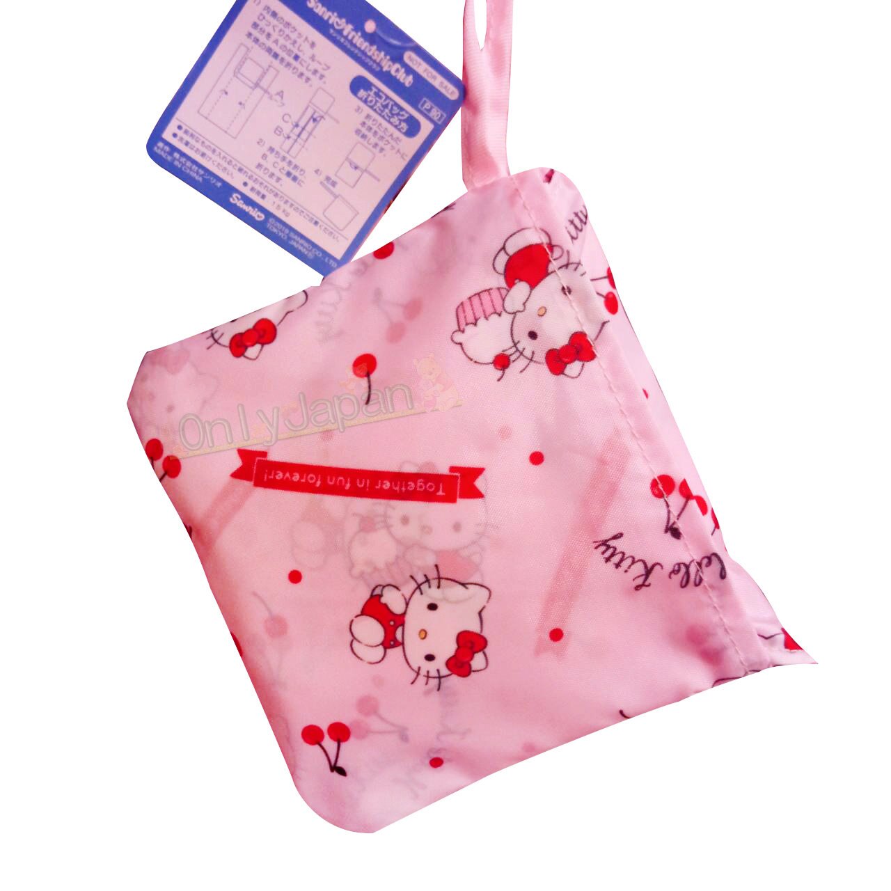 【真愛日本】凱蒂貓kitty 環保購物袋 萬用袋 野餐袋 附收納袋 大容量 輕巧耐用 19112300003 環保收納提袋-KT櫻桃粉