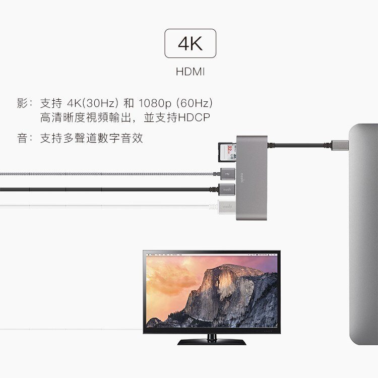 USB-C 多媒體轉接器 HDMI 端口 USB-A 端口 SD 讀卡機插槽