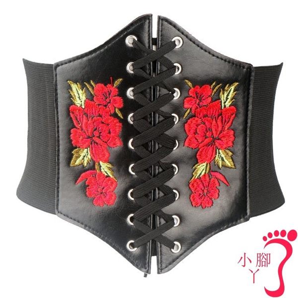 腰鍊 歐美繡花綁帶裝飾腰封女寬配裙子時尚百搭束腰松緊腰帶大衣皮帶潮