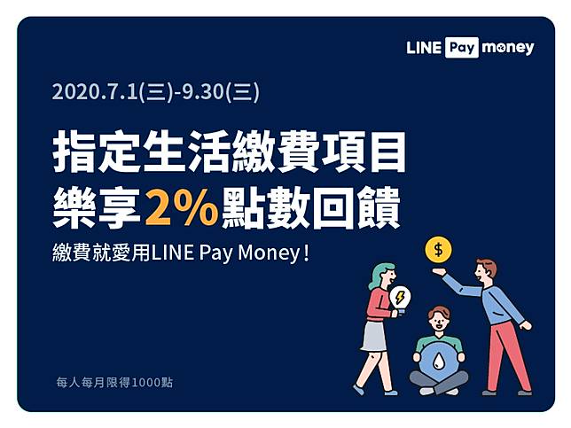 生活繳費指定項目 Line Pay Money 最高享line Points 2 點數回饋