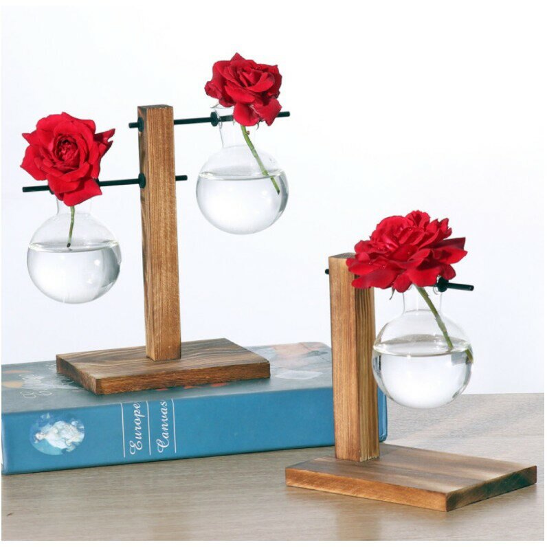 居家生活 水培木架小花瓶 綠植物 水養植物透明插花瓶 懶人型植栽 桌面型裝飾品