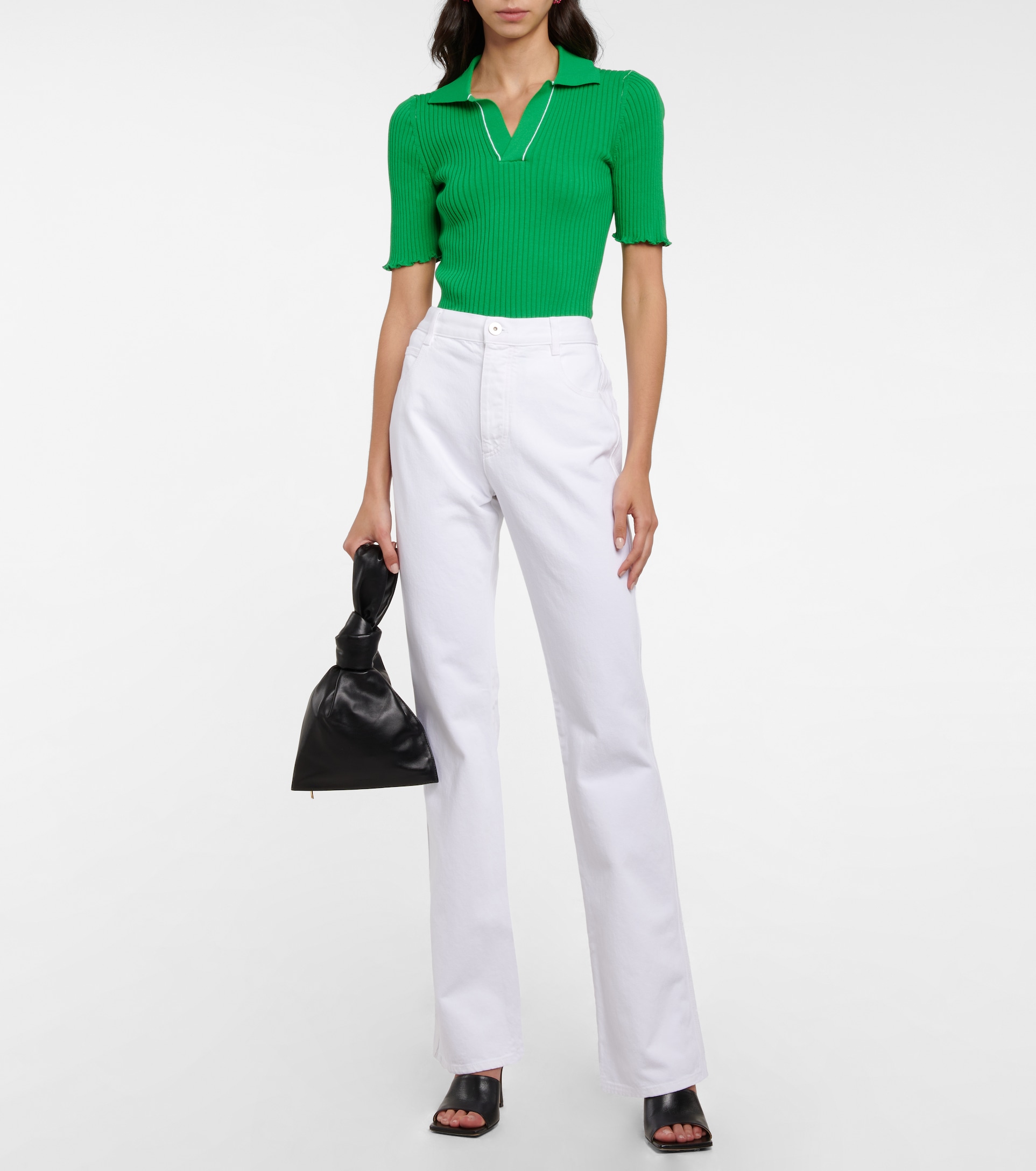 BOTTEGA VENETA Ribbed-knit cotton polo top
